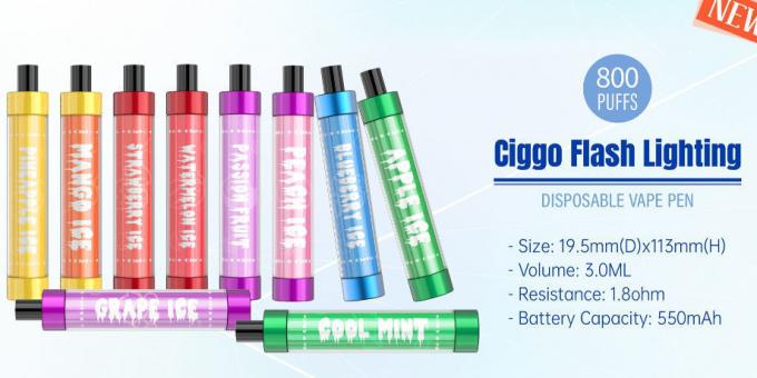 Fournisseur fermé de allumage instantané de cosse de vape d'Ecigs de vape de cosse de 800 souffles de Ciggo instantané jetable de la nuit LED