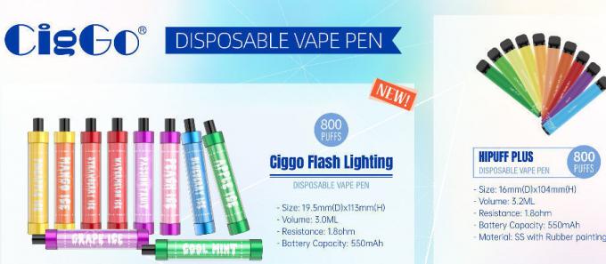 Fournisseur fermé de allumage instantané de cosse de vape d'Ecigs de vape de cosse de 800 souffles de Ciggo instantané jetable de la nuit LED